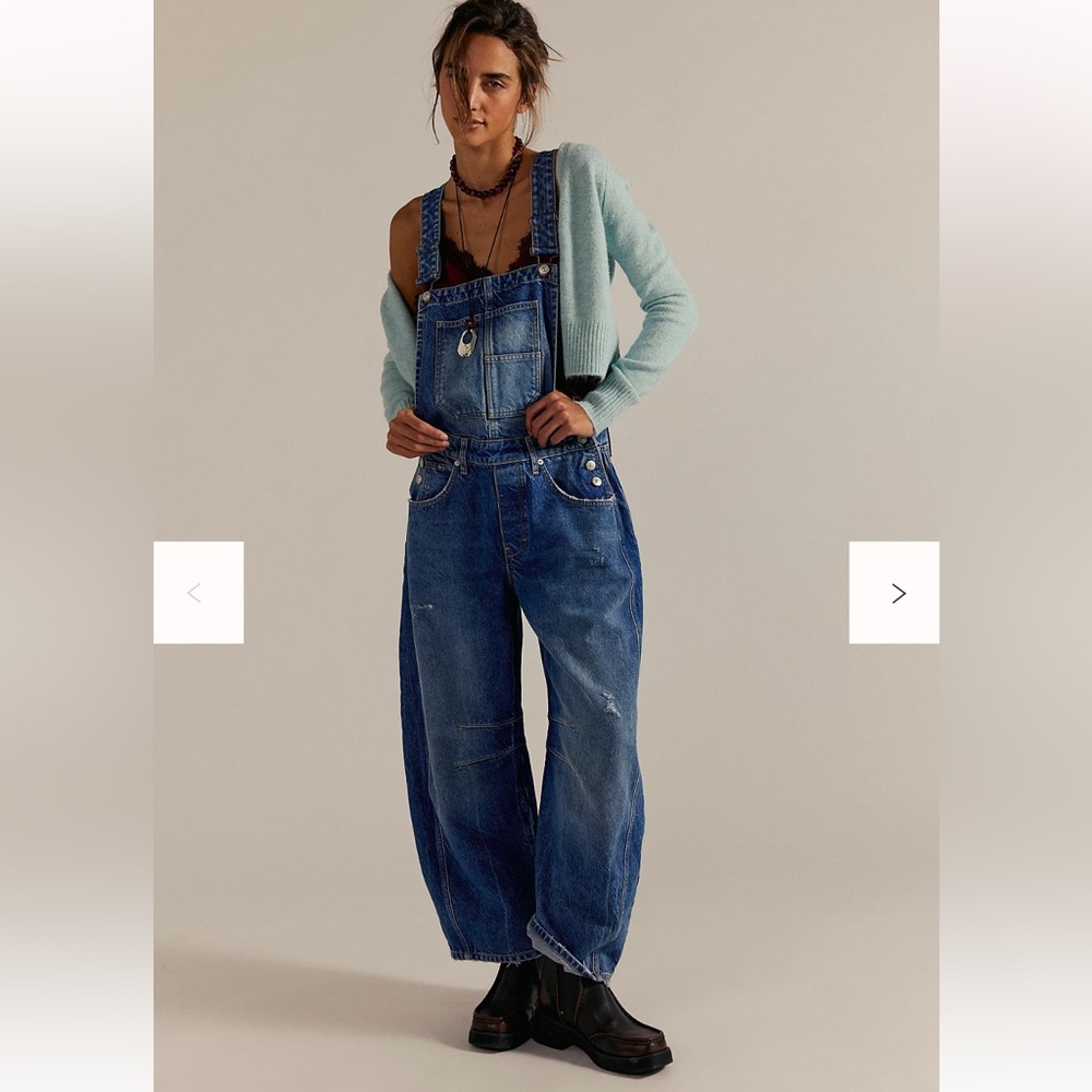 Free People We The Free Good Luck Barrel Overalls Blue Glory Small NWT